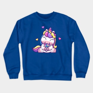 Cute Unicorn Eating lollipop Cartoon Crewneck Sweatshirt